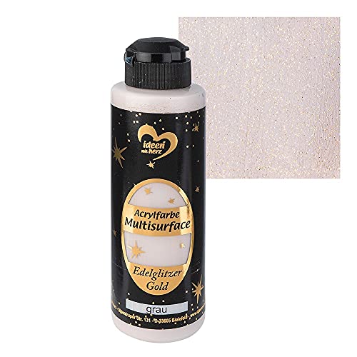 Ideen mit Herz Acrylfarbe Multisurface Edelglitzer | Universalfarbe auf Wasserbasis | mit edel schimmerndem Goldglitzer | 180 ml (grau) von Ideen mit Herz