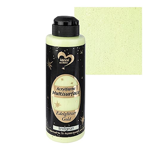 Ideen mit Herz Acrylfarbe Multisurface Edelglitzer | Universalfarbe auf Wasserbasis | mit edel schimmerndem Goldglitzer | 180 ml (lindgrün) von Ideen mit Herz