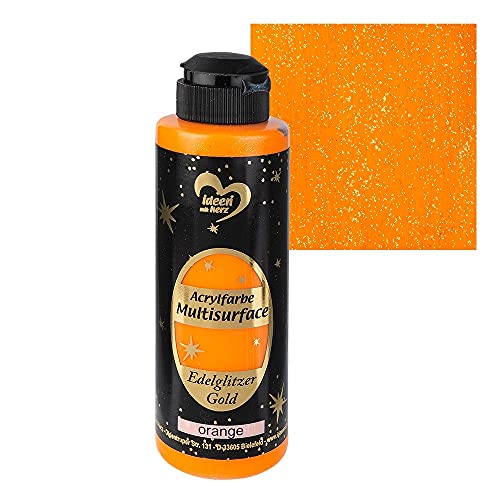 Ideen mit Herz Acrylfarbe Multisurface Edelglitzer | Universalfarbe auf Wasserbasis | mit edel schimmerndem Goldglitzer | 180 ml (orange) von Ideen mit Herz