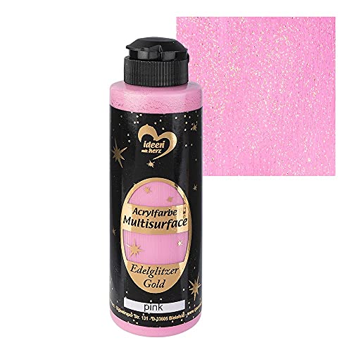 Ideen mit Herz Acrylfarbe Multisurface Edelglitzer | Universalfarbe auf Wasserbasis | mit edel schimmerndem Goldglitzer | 180 ml (pink) von Ideen mit Herz