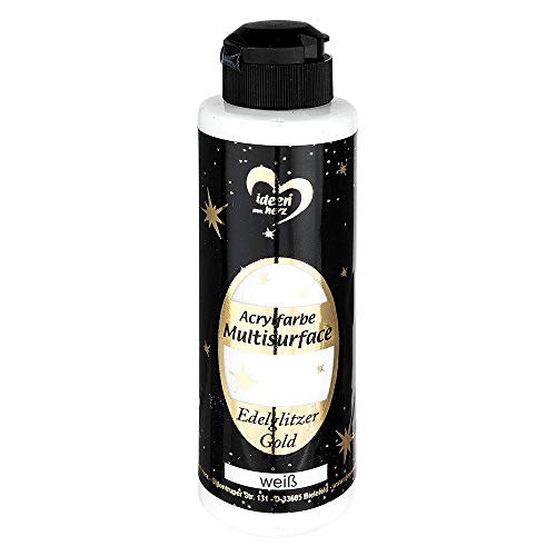 Ideen mit Herz Acrylfarbe Multisurface Edelglitzer | Universalfarbe auf Wasserbasis | mit edel schimmerndem Goldglitzer | 180 ml (weiß) von Ideen mit Herz