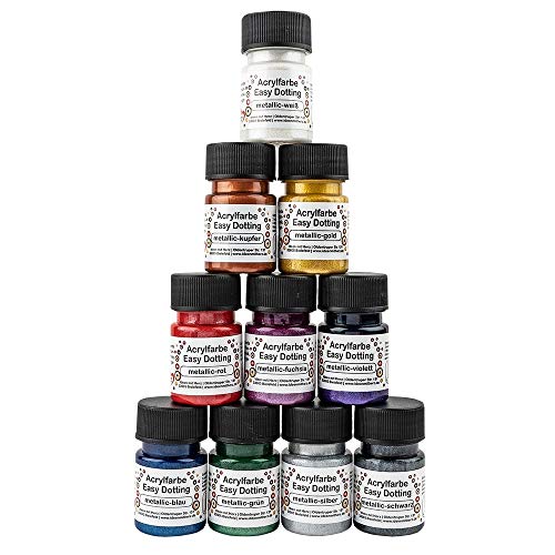 Ideen mit Herz Acrylfarben-Set Easy Dotting | Metallic Acrylfarbe | 10 Farben à 30ml | hochpigmentiert | cremige Konsistenz | weiß, silber, gold, kupfer, rot, fuchsia, violett, blau, grün und schwarz von Ideen mit Herz