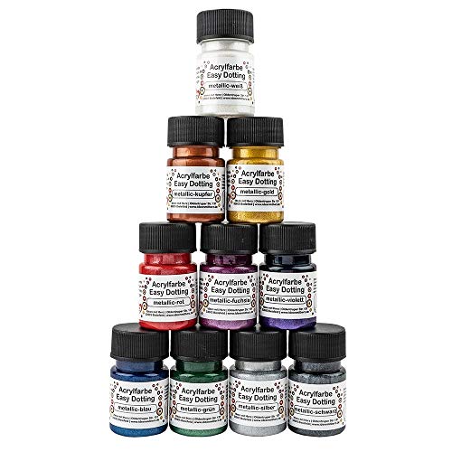 Ideen mit Herz Acrylfarben-Set Easy Dotting | Metallic Acrylfarbe | 10 Farben à 30ml | hochpigmentiert | cremige Konsistenz | weiß, silber, gold, kupfer, rot, fuchsia, violett, blau, grün und schwarz Ideen mit Herz Acrylfarben-Set Easy Dotting | Metallic Acrylfarbe | 10 Farben à 30ml | hochpigmentiert | cremige Konsistenz | weiß, silber, gold, kupfer, rot, fuchsia, violett, blau, grün und schwarz von Ideen mit Herz