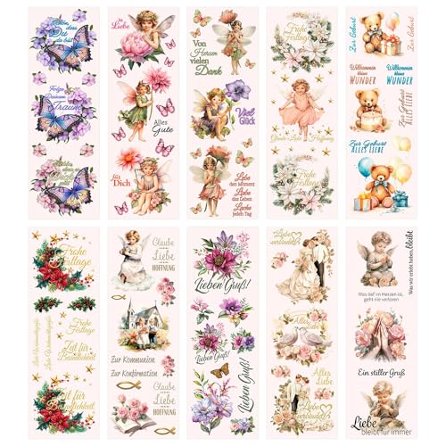 Ideen mit Herz Aqua-Transfers Deluxe | Wasserschiebefolie Kerzen | Kerzentattoo | Abziehbild | Nassschiebefolie | verschiedene Motive | 10cm x 30cm | 10 Bogen (Anlässe und Wünsche) von Ideen mit Herz