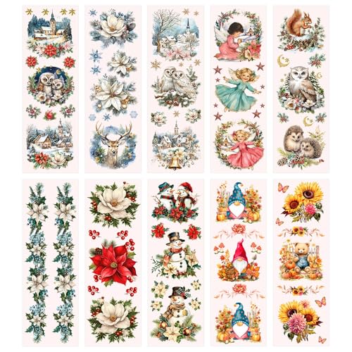 Ideen mit Herz Aqua-Transfers Deluxe | Wasserschiebefolie Kerzen | Kerzentattoo | Abziehbild | Nassschiebefolie | verschiedene Motive | 10cm x 30cm | 10 Bogen (Herbst- und Winterzeit) von Ideen mit Herz