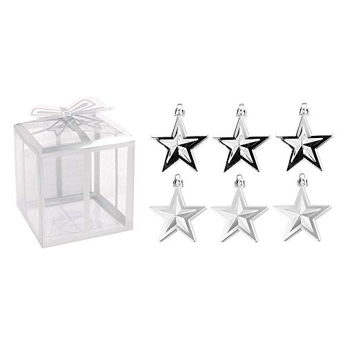 Ideen mit Herz Baumschmuck | Sterne | 6 Stück | 6 x 2,8 x 7,5 cm | zum Aufhängen | Weihnachtsbaumschmuck, Weihnachtsbaumanhänger, Deko für den Weihnachtsbaum (Silber) von Ideen mit Herz