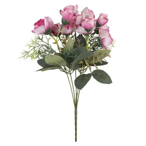 Ideen mit Herz Blütenbusch | Künstliches Blumenarrangement | Blumenstrauß | Rosen | Deko-Blüten mit langem Stiel | 15 Blüten Ø ca. 2,5 bis 4 cm (Pink & Naturweiß) von Ideen mit Herz
