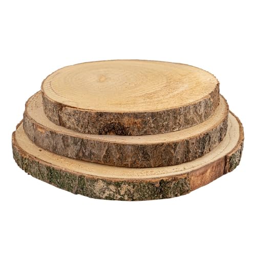 Ideen mit Herz | Deko-Baumscheiben rund | 3er Set | mit Rinde | 3 verschiedene Größen | Ø 16 bis 25 cm | 2 cm dick | Holzscheibe | runde Holzplatte | Deko-Tablett | unbesäumt von Ideen mit Herz