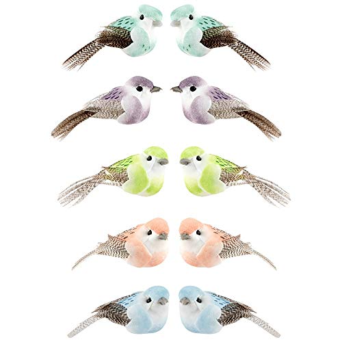 Ideen mit Herz Deko-Federvögel | künstliche Vögel | 5 cm x 2,4 cm x 2,3 cm | 5 Farben | 10 Stück von Ideen mit Herz