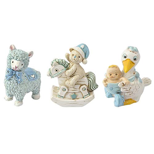 Ideen mit Herz Deko-Figuren zur Geburt | 3 Figuren | Je ca. 4-5 cm | Lama, Teddy mit Schaukelpferd, Storch | Tortendekoration | Tisch-Deko | Geschenk zur Geburt, Taufe, Baby-Party (Junge | hellblau) von Ideen mit Herz