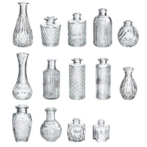 Ideen mit Herz Glas-Vasen | Miniatur-Vasen-Set | Blumenvasen Vintage | klar | Verschiedene Designs & Größen | 14 Stück von Ideen mit Herz