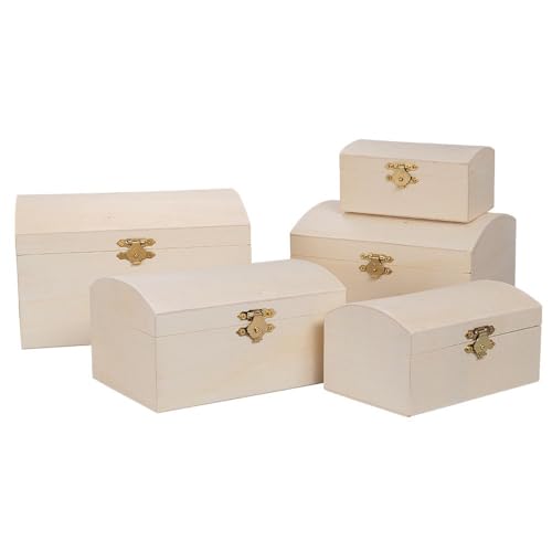 Ideen mit Herz | Holz-Boxen-Set | Truhen | Miniatur-Holztruhen | mit Deckel und Metall-Verschluss | 5 Stück | verschiedene Größen von Ideen mit Herz