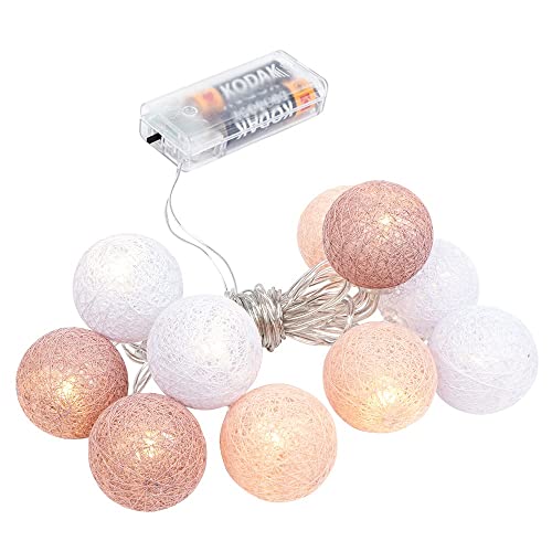 Ideen mit Herz Kugel-Lichterkette mit 10 LEDs | batteriebetrieben | 10 Baumwollkugeln in 3 Farben | Ø35 mm je Kugel | inkl. Timer (weiß, altrosa, apricot) von Ideen mit Herz