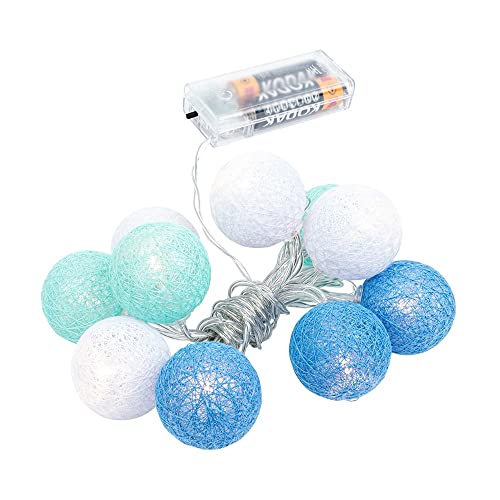 Ideen mit Herz Kugel-Lichterkette mit 10 LEDs | batteriebetrieben | 10 Baumwollkugeln in 3 Farben | Ø35 mm je Kugel | inkl. Timer (weiß, mint, hellblau) von Ideen mit Herz