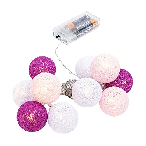 Ideen mit Herz Kugel-Lichterkette mit 10 LEDs | batteriebetrieben | 10 Baumwollkugeln in 3 Farben | Ø35 mm je Kugel | inkl. Timer (weiß, rosa, beere) von Ideen mit Herz