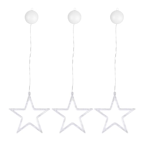 Ideen mit Herz LED-Stern-Rahmen | 3 Stück | warmweiß | Fenster-Deko | mit Saugnapf | batteriebetrieben | inklusive Timer | 18,7 cm x 1 cm x 18,3 cm von Ideen mit Herz