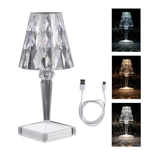 Ideen mit Herz LED-Tischlampe mit Kristalloptik | Diamant | moderne Nachttisch-Lampe | Deko | 25,5 cm hoch | dimmbar und wiederaufladbar von Ideen mit Herz