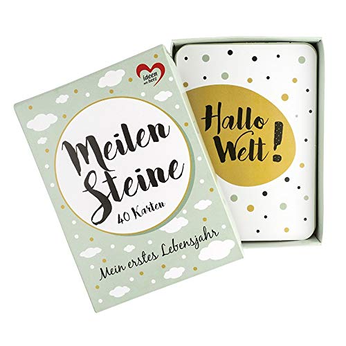 Ideen mit Herz Meilensteinkarten Baby | 40 Stück | 10,5 cm x 14,8 | Ereigniskarten | Für Mädchen & Jungen | Modernes Design | inkl. Geschenkbox (mint-blau) von Ideen mit Herz