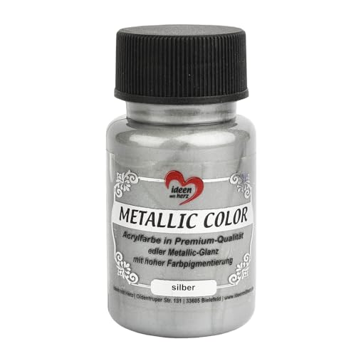 Ideen mit Herz Metallic Color | Hochwertige Acrylfarbe in Premium-Qualität mit Edlem Metallic-Glanz und Hoher Farbpigmentierung | 50 ml (Silber) von Ideen mit Herz