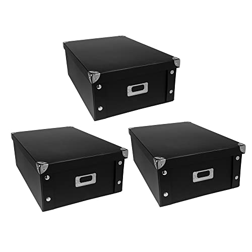 Ideen mit Herz Ordnungsboxen | 3er Set | Aufbewahrungsbox mit Deckel | faltbar | aus Pappe & Metall | 16 Liter | jeweils 40,5 cm x 28 cm x 14,5 cm (schwarz) von Ideen mit Herz