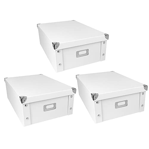 Ideen mit Herz Ordnungsboxen | 3er Set | Aufbewahrungsbox mit Deckel | faltbar | aus Pappe & Metall | 16 Liter | jeweils 40,5 cm x 28 cm x 14,5 cm (weiß) von Ideen mit Herz