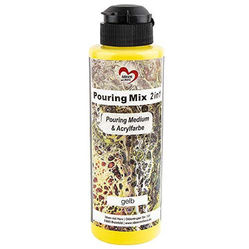 Ideen mit Herz Pouring Mix 2in1 | Pouring Medium & Acrylfarbe | 180 ml | kein weiteres Mischen mit Fluid, Medium oder Silikonöl erforderlich (gelb) von Ideen mit Herz