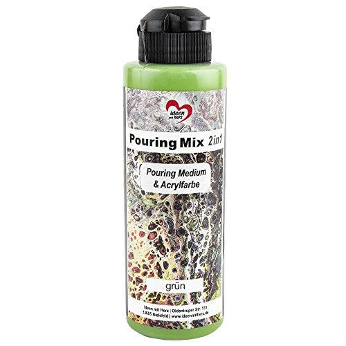 Ideen mit Herz Pouring Mix 2in1 | Pouring Medium & Acrylfarbe | 180 ml | kein weiteres Mischen mit Fluid, Medium oder Silikonöl erforderlich (grün) von Ideen mit Herz