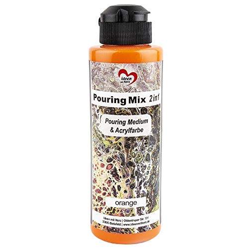 Ideen mit Herz Pouring Mix 2in1 | Pouring Medium & Acrylfarbe | 180 ml | kein weiteres Mischen mit Fluid, Medium oder Silikonöl erforderlich (orange) von Ideen mit Herz