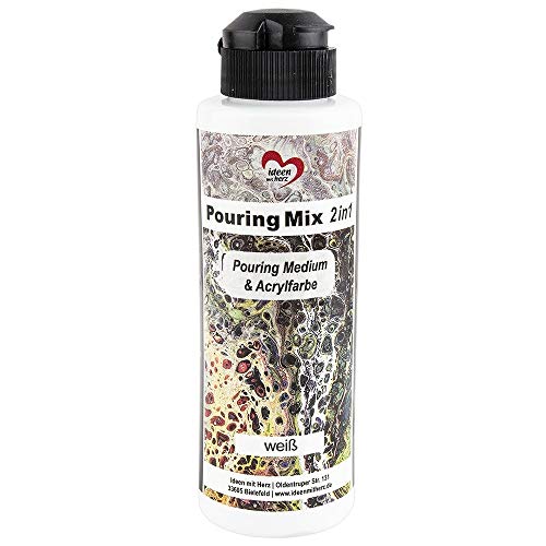 Ideen mit Herz Pouring Mix 2in1 | Pouring Medium & Acrylfarbe | 180 ml | kein weiteres Mischen mit Fluid, Medium oder Silikonöl erforderlich (weiß) von Ideen mit Herz
