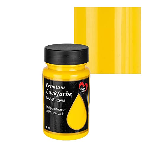 Ideen mit Herz Premium Lackfarbe | hochglänzend | 90 ml | ideal für Holz, Styropor, Kunststoff, Glas, Keramik (gelb) von Ideen mit Herz