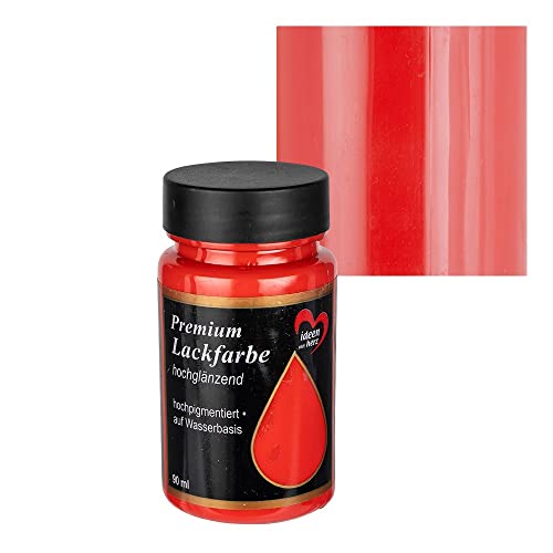 Ideen mit Herz Premium Lackfarbe | hochglänzend | 90 ml | ideal für Holz, Styropor, Kunststoff, Glas, Keramik (rot) von Ideen mit Herz