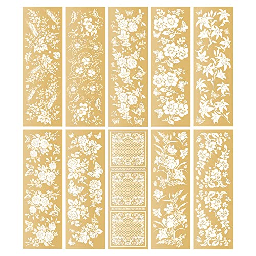 Ideen mit Herz Premium-Transfers | Rub on Sticker | Rubbel-Sticker | 10 cm x 30 cm | 10 Bogen | inkl. Tuch (Blüten & Schmetterlinge, gold) von Ideen mit Herz