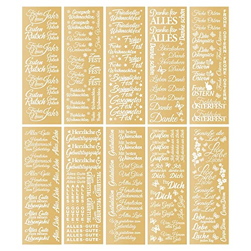 Ideen mit Herz Premium-Transfers | Rub on Sticker | Rubbel-Sticker | 10 cm x 30 cm | 10 Bogen | inkl. Tuch (Wünsche rund ums Jahr, gold) von Ideen mit Herz