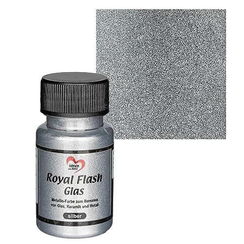 Ideen mit Herz Royal Flash Glasfarbe | metallic | mit feinsten Glitzerpartikeln | 50 ml (silber) von Ideen mit Herz