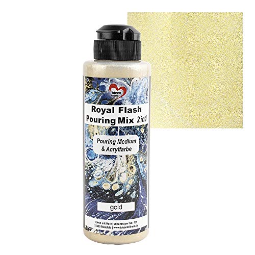 Ideen mit Herz Royal Flash Pouring Mix 2in1 | Pouring Medium & Metallic-Acrylfarbe mit Glitzer-Effekt | 180 ml | kein weiteres Mischen mit Fluid, Medium oder Silikonöl erforderlich (gold) von Ideen mit Herz