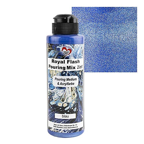 Ideen mit Herz Royal Flash Pouring Mix 2in1 | Pouring Medium & Metallic-Acrylfarbe mit Glitzer-Effekt | 180 ml | kein weiteres Mischen mit Fluid, Medium oder Silikonöl erforderlich (blau) von Ideen mit Herz