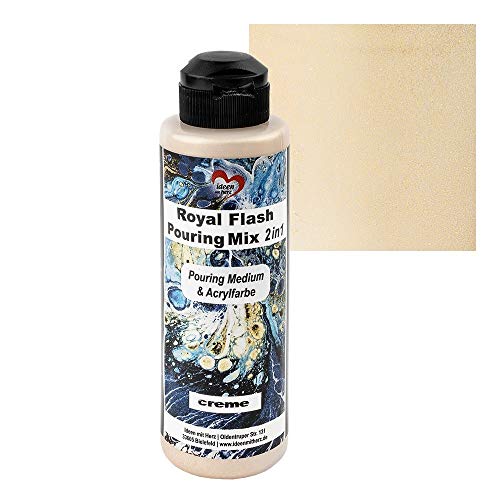 Ideen mit Herz Royal Flash Pouring Mix 2in1 | Pouring Medium & Metallic-Acrylfarbe mit Glitzer-Effekt | 180 ml | kein weiteres Mischen mit Fluid, Medium oder Silikonöl erforderlich (creme) von Ideen mit Herz