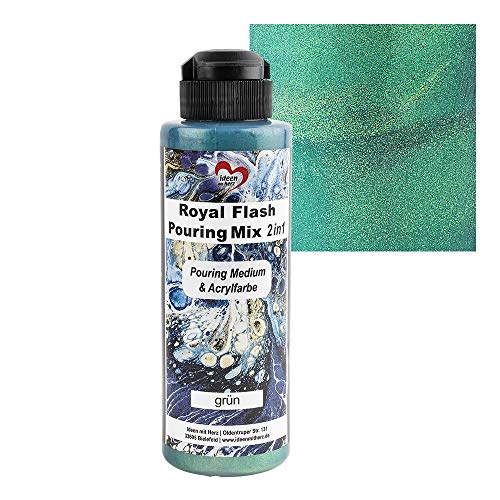 Ideen mit Herz Royal Flash Pouring Mix 2in1 | Pouring Medium & Metallic-Acrylfarbe mit Glitzer-Effekt | 180 ml | kein weiteres Mischen mit Fluid, Medium oder Silikonöl erforderlich (grün) von Ideen mit Herz