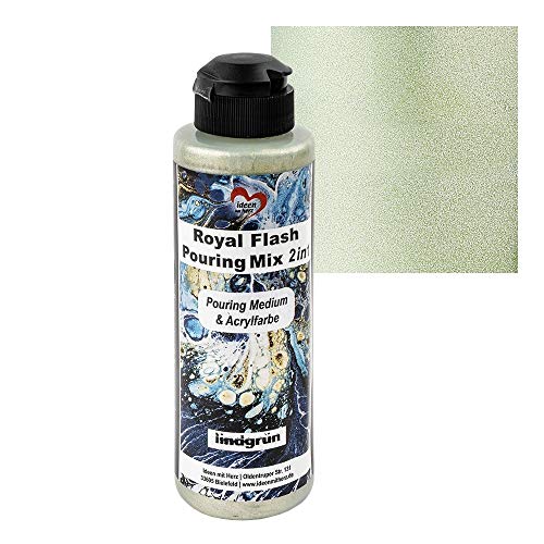 Ideen mit Herz Royal Flash Pouring Mix 2in1 | Pouring Medium & Metallic-Acrylfarbe mit Glitzer-Effekt | 180 ml | kein weiteres Mischen mit Fluid, Medium oder Silikonöl erforderlich (lindgrün) von Ideen mit Herz
