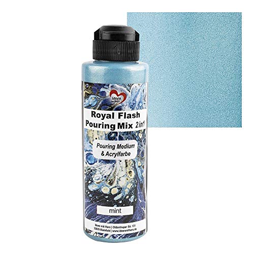 Ideen mit Herz Royal Flash Pouring Mix 2in1 | Pouring Medium & Metallic-Acrylfarbe mit Glitzer-Effekt | 180 ml | kein weiteres Mischen mit Fluid, Medium oder Silikonöl erforderlich (mint) von Ideen mit Herz