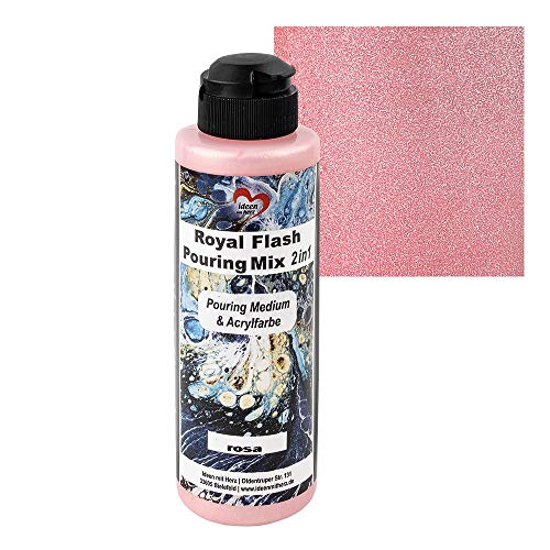 Ideen mit Herz Royal Flash Pouring Mix 2in1 | Pouring Medium & Metallic-Acrylfarbe mit Glitzer-Effekt | 180 ml | kein weiteres Mischen mit Fluid, Medium oder Silikonöl erforderlich (rosa) von Ideen mit Herz