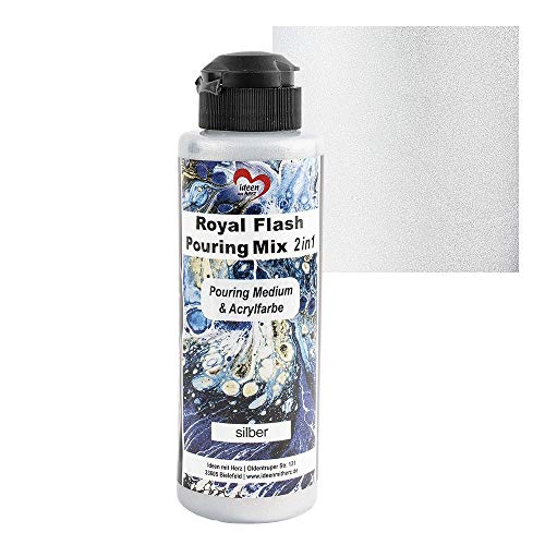 Ideen mit Herz Royal Flash Pouring Mix 2in1 | Pouring Medium & Metallic-Acrylfarbe mit Glitzer-Effekt | 180 ml | kein weiteres Mischen mit Fluid, Medium oder Silikonöl erforderlich (silber) von Ideen mit Herz