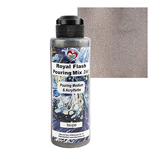 Ideen mit Herz Royal Flash Pouring Mix 2in1 | Pouring Medium & Metallic-Acrylfarbe mit Glitzer-Effekt | 180 ml | kein weiteres Mischen mit Fluid, Medium oder Silikonöl erforderlich (taupe) von Ideen mit Herz