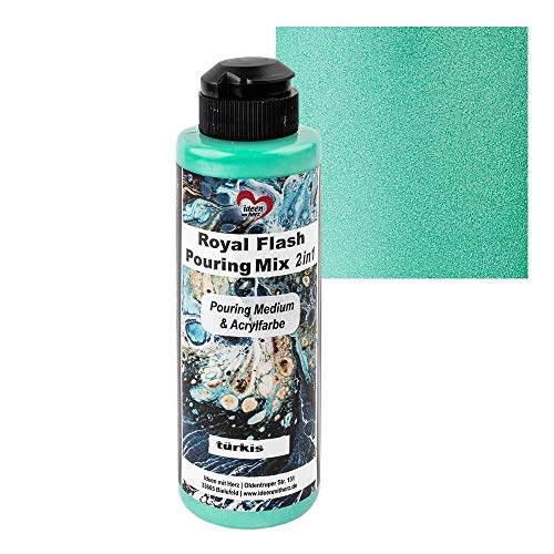 Ideen mit Herz Royal Flash Pouring Mix 2in1 | Pouring Medium & Metallic-Acrylfarbe mit Glitzer-Effekt | 180 ml | kein weiteres Mischen mit Fluid, Medium oder Silikonöl erforderlich (türkis) von Ideen mit Herz