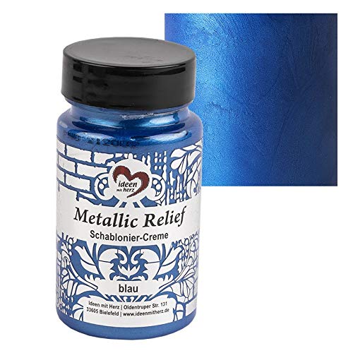 Ideen mit Herz Schablonier-Creme Metallic Relief | feine Strukturpaste | Schablonierfarbe | Schablonierpaste | 90 ml | auf Wasserbasis (blau) von Ideen mit Herz