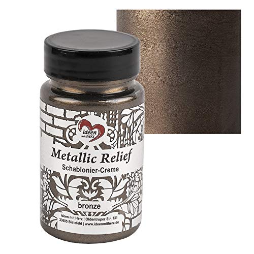 Ideen mit Herz Schablonier-Creme Metallic Relief | feine Strukturpaste | Schablonierfarbe | Schablonierpaste | 90 ml | auf Wasserbasis (bronze) von Ideen mit Herz