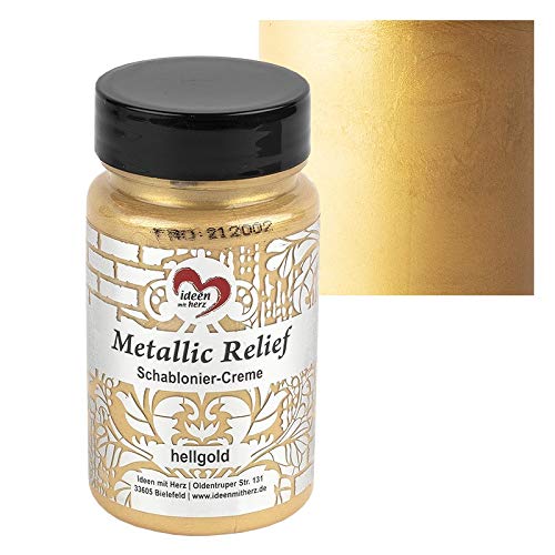 Ideen mit Herz Schablonier-Creme Metallic Relief | feine Strukturpaste | Schablonierfarbe | Schablonierpaste | 90 ml | auf Wasserbasis (hellgold) von Ideen mit Herz