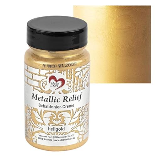 Ideen mit Herz Schablonier-Creme Metallic Relief | feine Strukturpaste | Schablonierfarbe | Schablonierpaste | 90 ml | auf Wasserbasis (hellgold) von Ideen mit Herz