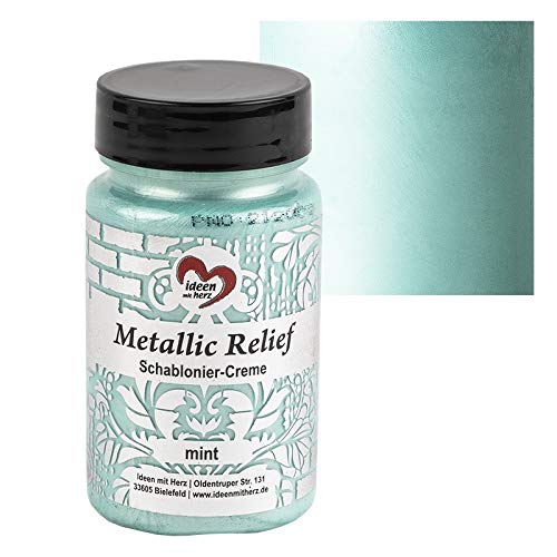 Ideen mit Herz Schablonier-Creme Metallic Relief | feine Strukturpaste | Schablonierfarbe | Schablonierpaste | 90 ml | auf Wasserbasis (mint) von Ideen mit Herz