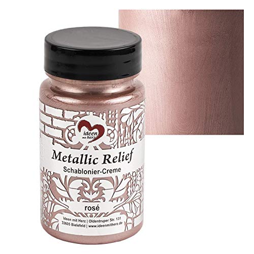 Ideen mit Herz Schablonier-Creme Metallic Relief | feine Strukturpaste | Schablonierfarbe | Schablonierpaste | 90 ml | auf Wasserbasis (rosé) von Ideen mit Herz